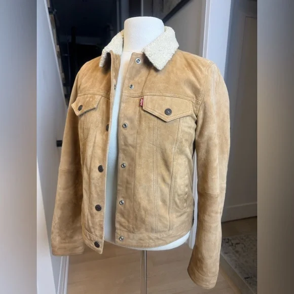 Rare Levi’s Women’s Goat Suede Sherpa Trucker Jacket – Tan – Size S - Picture 6 of 12
